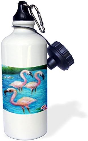3dRose Flirty Flamingos Spor Su Şişesi, 21 oz, Beyaz
