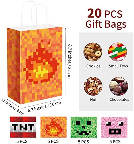 durony 20 Adet Piksel hediye çantası Piksel baskı kağıdı ikram çantaları Kolları ile 4 Stilleri Goodie Favor Çanta