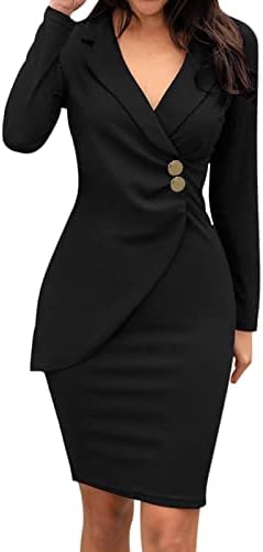 Kadınlar için resmi Elbiseler V Boyun Blazer Elbise İş için Uzun Kollu Bodycon Diz Boyu Midi İş Ofis Elbise