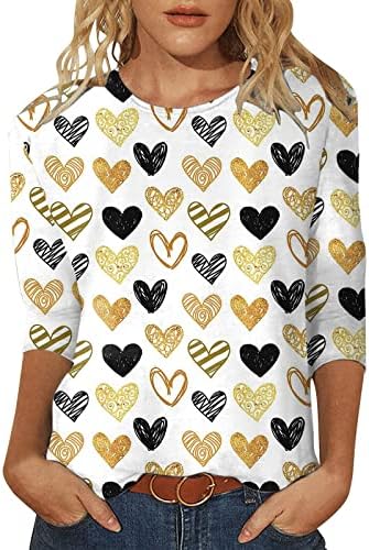 Kadınlar için 3/4 Kollu Üstleri, çiçek Grafik Baskılı Üç Çeyrek Kollu Crewneck Tunik Bluz Yaz Bayan T Shirt