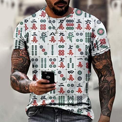 Erkek Yaz Rahat Yuvarlak Boyun Kısa Kollu Mahjong 3D Baskı T Shirt Bluz Üstleri T Shirt Büyük ve Uzun Boylu Erkek