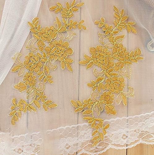 6 Adet / 3 Pairs 27x11cm Bling Pullu İşlemeli Gelin Elbise Düğün Dekoratif Dikiş Dantel aplike süsü Zanaat, altın