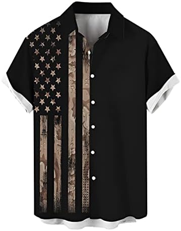 Bowling Gömlek Erkek Bahar ve Yaz Bağımsızlık Günü Kutlama Casual Vintage Sıkıntılı Kısmi Üst Bluz