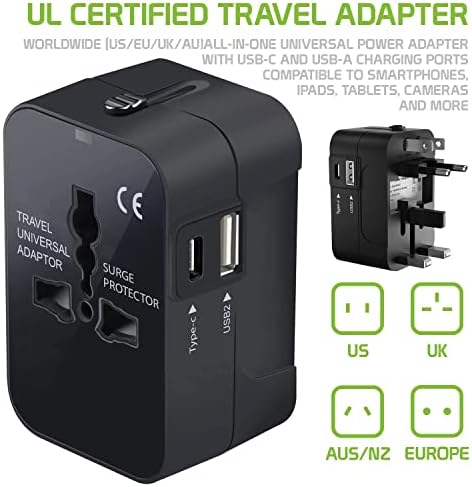 Seyahat USB Plus Uluslararası Güç Adaptörü 3 Cihaz için Dünya Çapında Güç için Kyocera DuraXE ile Uyumlu USB TypeC,