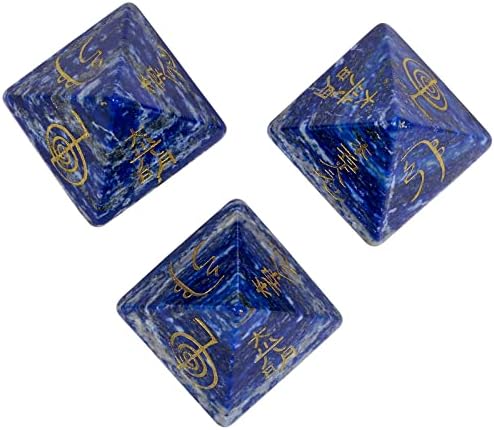 Amogeelı Şifa Kristal Taş Piramit Reiki Sembolleri Kazınmış, Cep Taş Meditasyon Dekorasyon, Lapis Lazuli