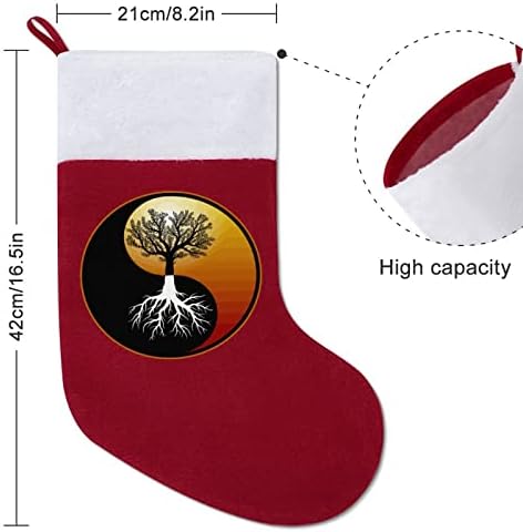 Yin Yang Ağacı Sembolü Kırmızı Noel Tatili Çorap Ev Dekorasyonu için Noel Ağacı Şömine Asılı Çorap