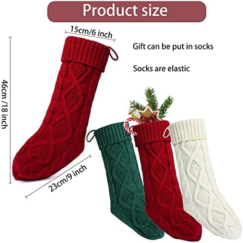 KWUBIE Noel Çorap, 3 Paketi Noel Çorap, 18 İnç Büyük Örme Noel Çorap için Aile Tatil Noel Parti Dekor, Fildişi, Bordo,
