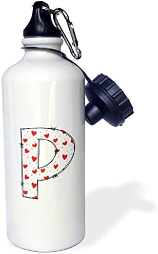 3dRose Sevimli Kırmızı ve Beyaz Kalpler Sevgililer Monogramı İlk P-Su Şişeleri (wb-374337-1)