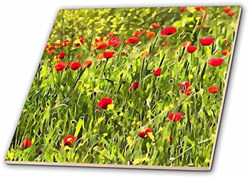Kırmızı Kır Çiçekleri Sanat II 3dRose Güzel Manzara - Fayans (ct_353251_1)
