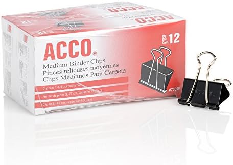 ACCO Bağlayıcı Klipsleri, Orta, Siyah, Kutu başına 12, 2 Kutu (72062)