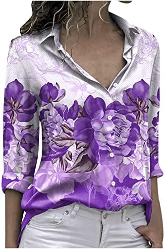 Tüm Çiçek Grafik moda üst giyim Kadınlar için Rahat Fit Uzun Kollu Düğme Aşağı Gömlek Şık İş Rahat Tee Bluz