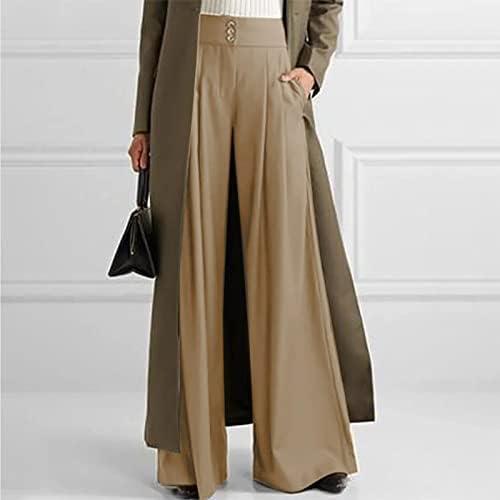 Moda Yüksek Bel Geniş Bacak Pantolon Düz Renk Pilili Rahat Artı Boyutu Pantolon Cepler Pantolon Tayt Kadınlar için