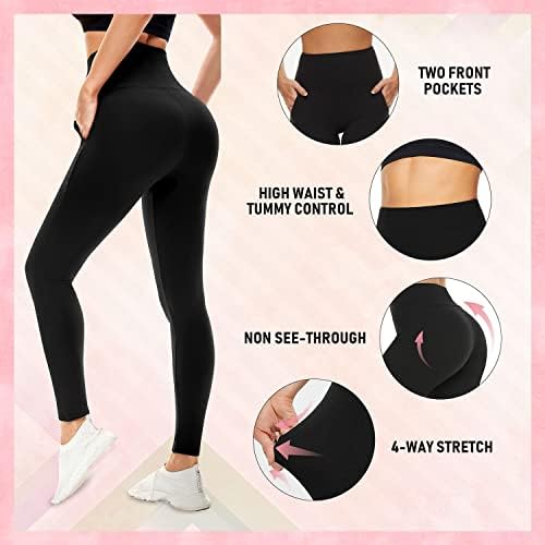 Kadınlar için Cepler ile MOREFEEL Tayt, Yüksek Waisted Karın Kontrol Egzersiz Siyah Kalça Kaldırma Yoga Pantolon Activewear