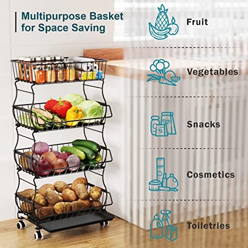 Soğan ve Patates Depolama, Packism Koruyucu Paspaslı 4 Katmanlı Meyve Sebze Depolama Sepeti, Tekerlekli taşıyıcı Mutfak,