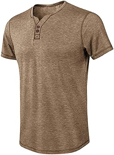 Hongqizo Erkekler Düğme Boyun Henley Gömlek Kısa Kollu T Shirt Düz Renk T Shirt Casual Tops