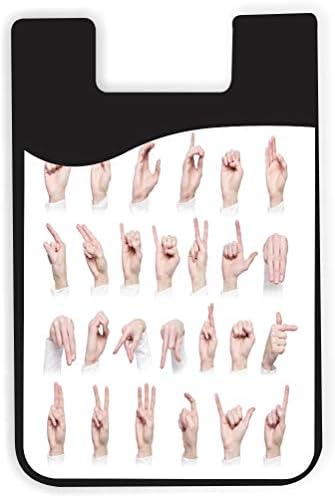 İşaret Dili Eller Alfabe Tasarım-Silikon 3 M Yapıştırıcı Kredi Kartı Stick-on Cüzdan Kılıfı için iPhone / Galaxy Android