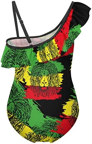 WEEDKEYCAT Reggae Rastafarian Bayrağı Aslan Kız Mayolar Bir Omuz Fırfır Mayo Mayo Beachwear