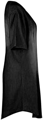 Kadın Kısa Kollu Casual Denim Elbiseler Crewneck Vintage Distresse Yıkanmış Mini Elbise Moda Gevşek Fit Gömlek Elbise