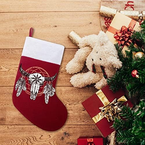 Buffalo Kafatası ve Dreamcatcher Kırmızı Noel Tatil Çorap Ev Dekorasyonu için Noel Ağacı Şömine Asılı Çorap