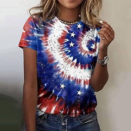 Genç Kızlar Bluz Kısa Kollu Üstleri Tişörtleri Ekip Boyun ABD Bayrağı Yıldız Grafik Kravat Boya Sonbahar Yaz Bluz