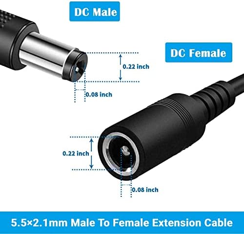 2 ADET 33FT(10 m) 12 V DC Güç Uzatma Kablosu 2.1 mm x 5.5 mm DC Fiş Adaptör Kablosu CCTV Güvenlik Kamera için (Siyah)