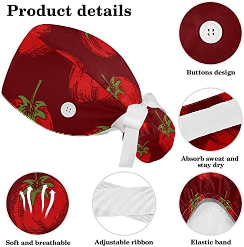 Sebze Meyve Domates Kırmızı Desen Çalışma Kap Düğmeleri ile, uzun Saç Fırçalama Şapka Yay ile Saç Toka At Kuyruğu