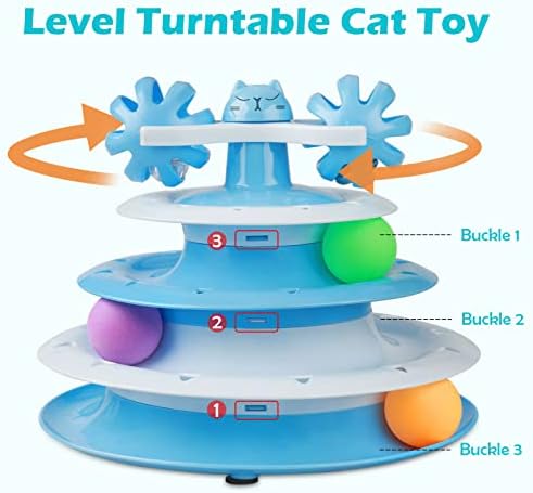 UPSKY Kedi Oyuncak Rulo 4-Seviye Turntable Kedi Oyuncak Topları ile Üç Renkli Topları ve Çan Topu X Turntable Interaktif