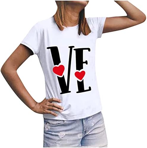 Bluz Tshirt Kızlar için Sonbahar yaz giysileri Kısa Kollu Ekip Boyun Pamuk Kalp Grafik Gevşek Fit Şık Tshirt DJ DJ