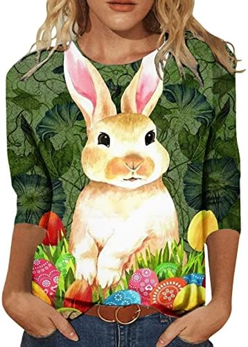Paskalya tavşanı Gömlek Kadınlar için 3/4 Kollu T Gömlek Bluz Moda Yuvarlak Boyun Tunik Üstleri Tee Bluzlar Büyük