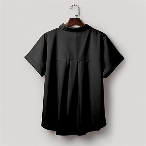 Kadın Moda Rahat T Shirt Turn-Aşağı Yaka Düğmesi Bluzlar Katı Kısa Kollu Tee Tops 2023 yaz giysileri