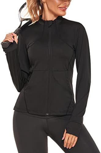 COOrun kadın koşu Ceketleri Slim Fit egzersiz ceketi Zip Up koşu eşofman üstü Başparmak Delikleri ile
