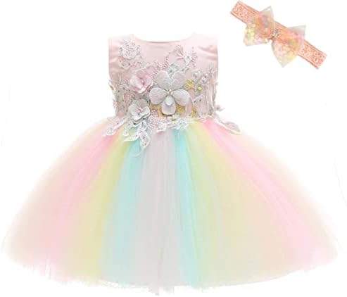 Weıleenıce Bebek Kız Kostüm Cosplay Elbise Gökkuşağı Tül 3D Nakış Boncuk Prenses Tutu Elbiseler