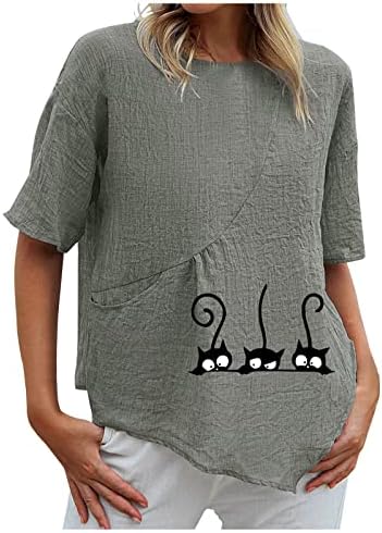 NOKMOPO Termal Gömlek Kadınlar için Moda 2023 Kısa Kollu Pamuklu ve Keten Rahat Baskı T-Shirt Bluz