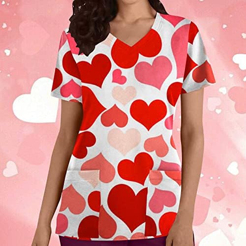 Grafik Bluz Tee Kızlar için Yaz Sonbahar 2023 Giyim Kısa Kollu V Boyun Fırçalama sevgililer Günü Üst Cepler ile 20