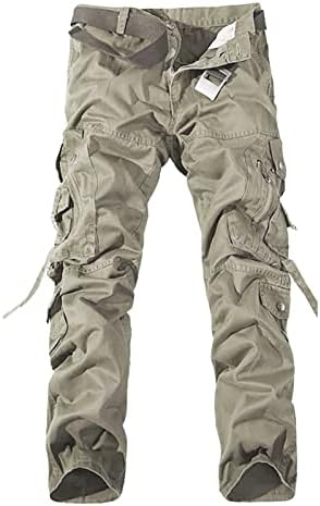 MIASHUI Jartiyer Erkekler için Erkek Casual Pileli Çok Fermuarlı Cepler Orta Bel Katı Gevşek Uzun Pantolon Kargo Pantolon