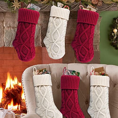 Meriwoods Noel Çorap, 6 Paket 15 İnç Küçük Kablo Örgü Örme Çorap, Rustik Noel Çiftlik Evi Süslemeleri için Aile Tatil
