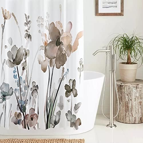 Hıfuwan Bahar Çiçek Duş Perdeleri Banyo Şeftali Pembe ve Gri Çiçek Kumaş Çiftlik Evi Duş perde seti Suluboya Banyo