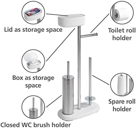 WENKO Storage Brush, Kağıt Standı, Banyo için Bağımsız Tuvalet Kağıdı Tutucusu, Paslanmaz Çelik, 6,7 x 28,54 x 12,6