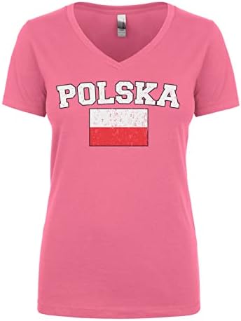Cybertela kadın Soluk Sıkıntılı Lehçe Polska Polonya Bayrağı Gençler V Yaka Tişört