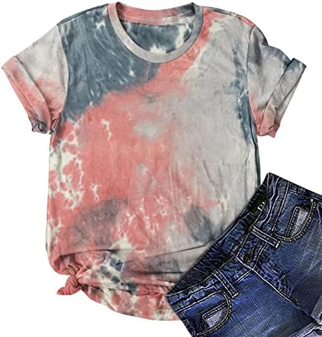 Kadınlar Casual Tees Tops Retro Kravat boya Bayrak Baskılı Raglan kısa kollu tişört Bluz, 4 Temmuz Vatansever Gömlek