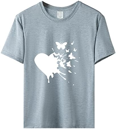 HUIHAIXIANGBAO Gömlek Kadınlar için, kadın Sevgililer Günü Kalp Grafik Gömlek Kelebek Baskı Üstleri Crewneck Kısa