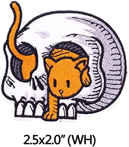 Lovezzr 2 Adet Karikatür Kafatası ve Kedi Logosu Demir Dikmek High-end İşlemeli Yama Ceketler Sırt Çantaları Kot ve