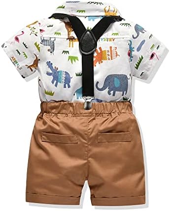 Egaıvtya Bebek Erkek Bebek Beyefendi Kıyafet Takım Elbise Toddler Romper Pamuk Gömlek Askı Şort Setleri