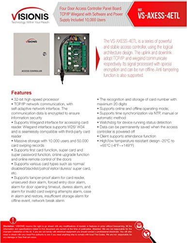 Visionis FPC-8357 4 Kapılar Ağ Erişim Kontrolü Outswing Kapı 300lbs Mag Kilit Zaman Katılım TCP / IP Wiegand Denetleyici