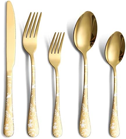 Altın Gümüş Sofra Takımı Seti 16，Klasik tasarım Paslanmaz Çelik Gıda Sınıfı Sofra Takımı Çatal Bıçak Takımları, 80