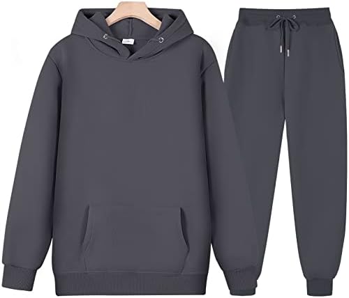MMyydds erkek ve kadın Rahat Hoodie Setleri Düz Renk Polar Kapüşonlu Sweatshirt + pantolon seti erkek Spor Giyim İki