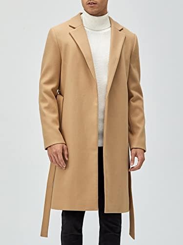 NINQ Erkekler için Ceketler-Erkek Yaka Yaka Kuşaklı Palto (Renk: Haki, Beden: Orta)