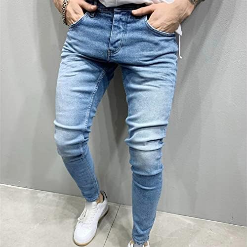 Erkek Slim Fit Sıska Streç Kot Vintage Yıkanmış Düz Bacak Kot pantolon Klasik Retro Kalem Jean Pantolon