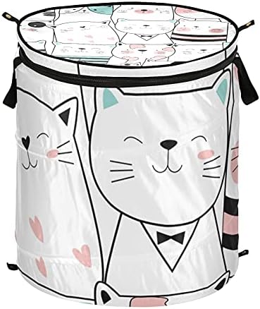 Sevimli Kedi Pop Up çamaşır sepeti Fermuarlı Kapaklı katlanır çamaşır sepeti Kolları İle Katlanabilir Depolama Sepeti
