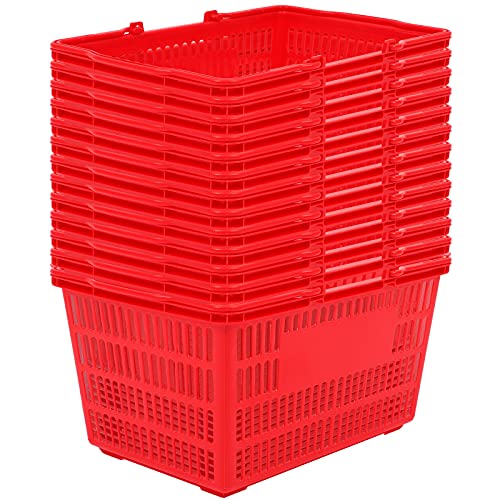 25L Alışveriş Sepeti Saplı 12 Dayanıklı Kırmızı Plastik Alışveriş Sepeti Seti, Taşınabilir Plastik Alışveriş Sepeti,